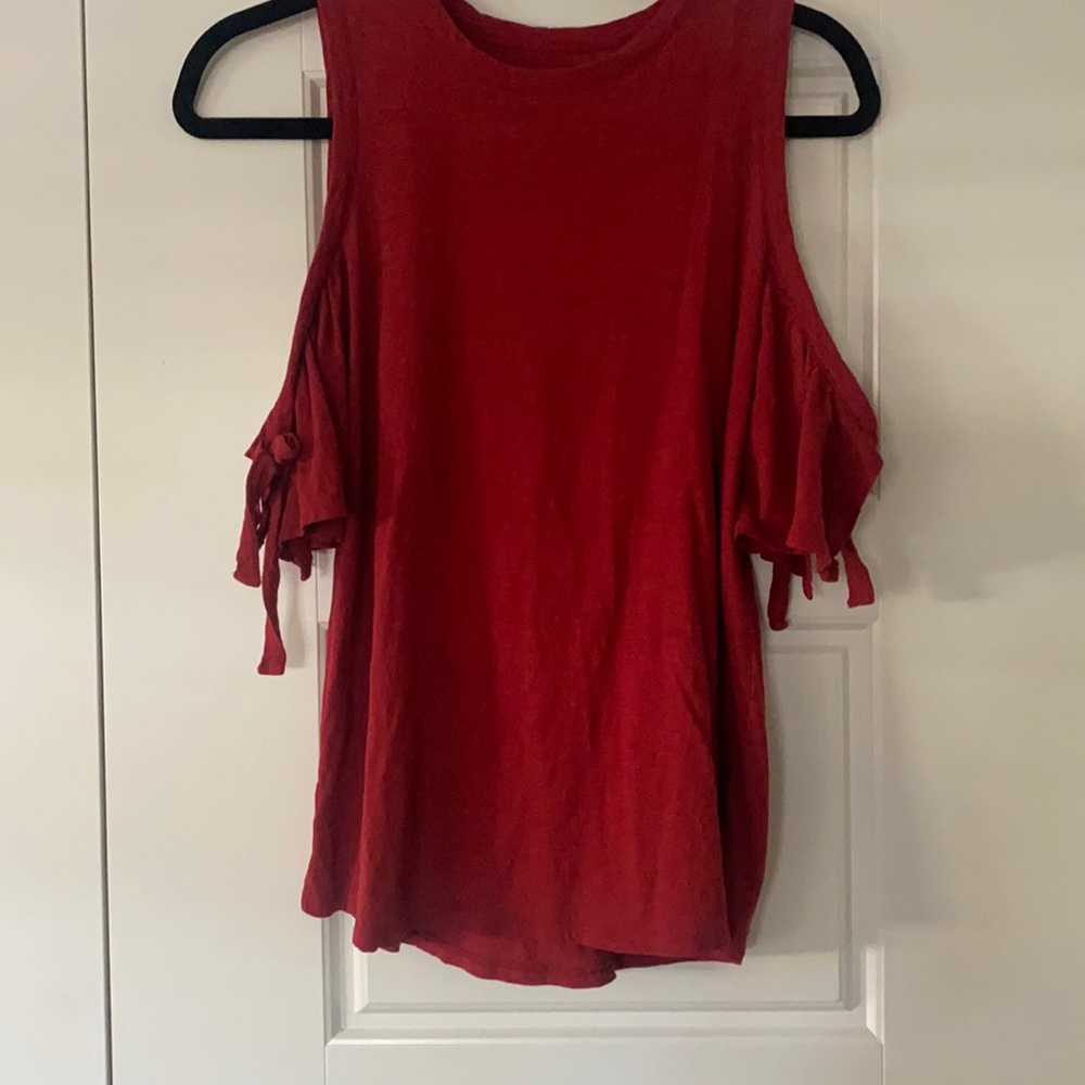 Open shoulder red top